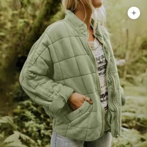Sage Green Zip Up Quilted Jacket